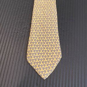 Hermes Paris Mens Tie Geometric Pattern Silk Yellow 7453 HA
